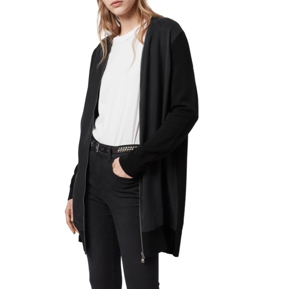 ALL SAINTS | Jamie Zip Wool Cardigan in Black/Navy - Picture 1 of 12